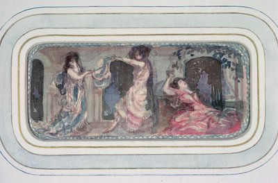 Two Female Figures Dancing in a Room, Another Reclining by Charles Edward Conder